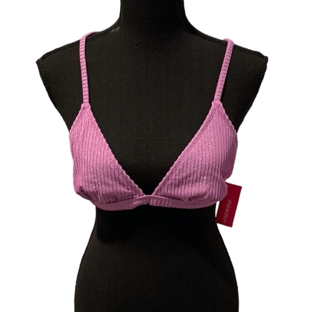 Xhilaration Bikini Top with Criss Cross Back Lilac Sparkle Large NWT